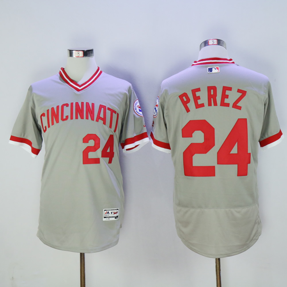 Men MLB Cincinnati Reds #24 Perez Grey Throwback 1976 jerseys->cincinnati reds->MLB Jersey